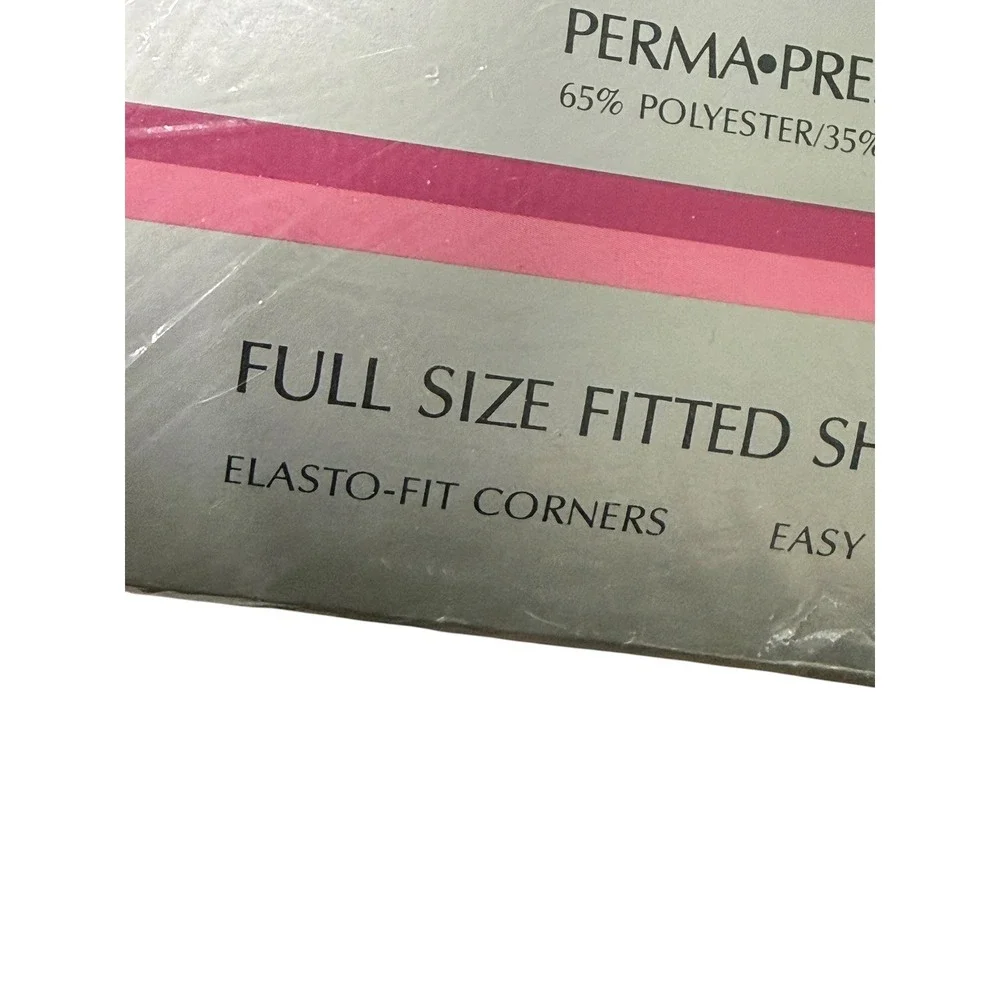 Vintage 70s Garden Full Sheet Set Flat Fitted Percale Floral Perma Prest Cottage